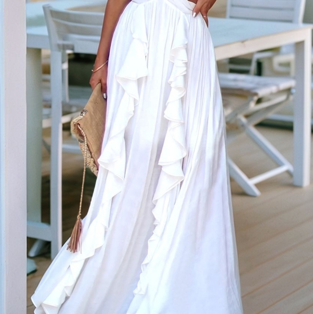 Ivory Cutout Ruffle Maxi Dress - Picture 3 of 8